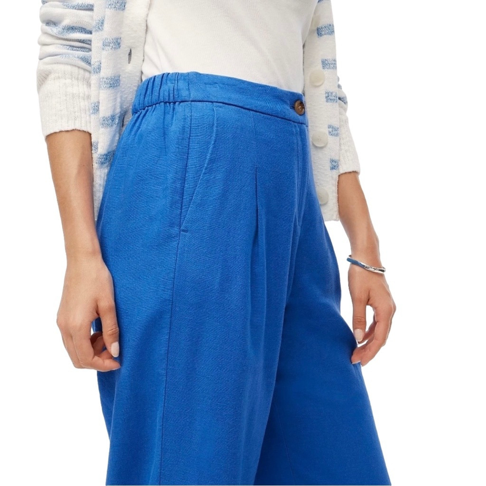 J.Crew Linen-Blend Pleated Wide Leg Crop Pants Santorini Blue Size 14 NWT - Picture 3 of 7